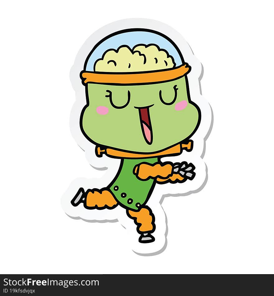 sticker of a happy cartoon robot running