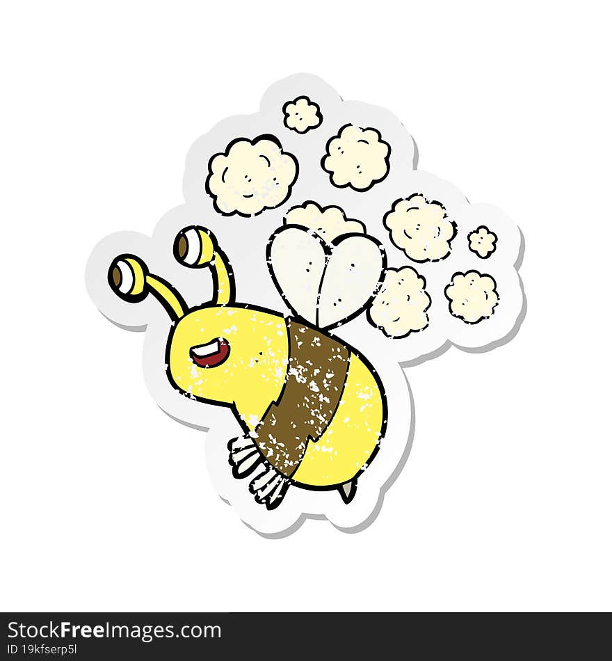 Retro Distressed Sticker Of A Cartoon Happy Bee