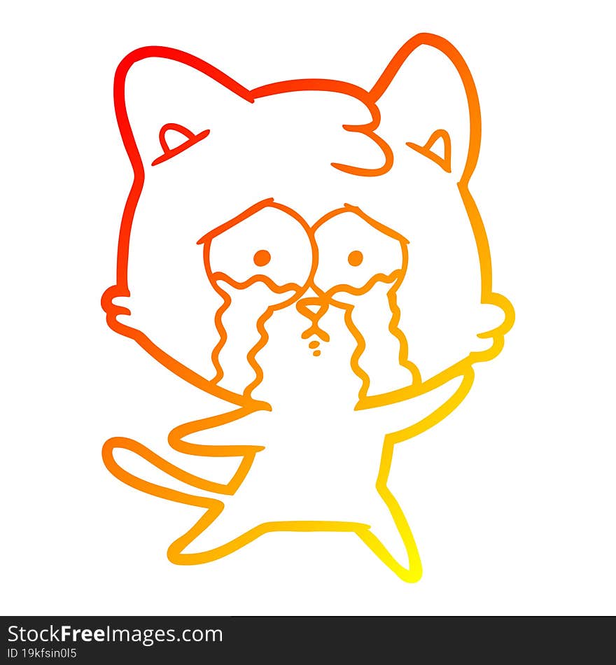 warm gradient line drawing cartoon crying cat