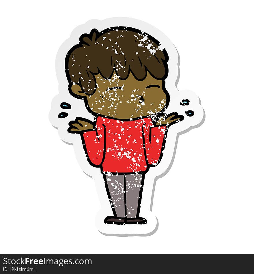 distressed sticker of a cartoon curious boy