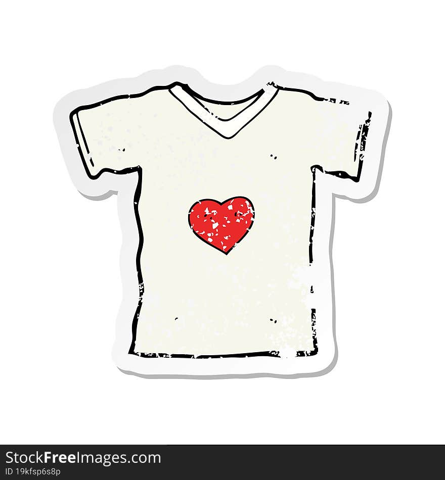 retro distressed sticker of a cartoon t shirt with love heart