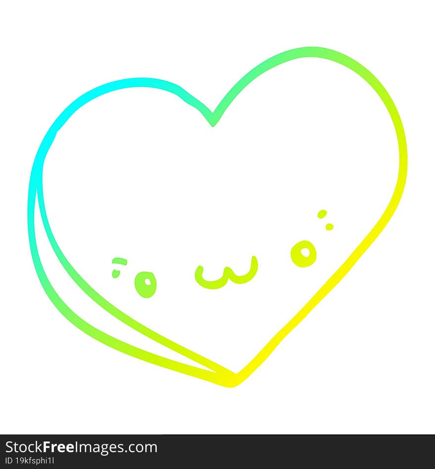 cold gradient line drawing of a cartoon love heart with face