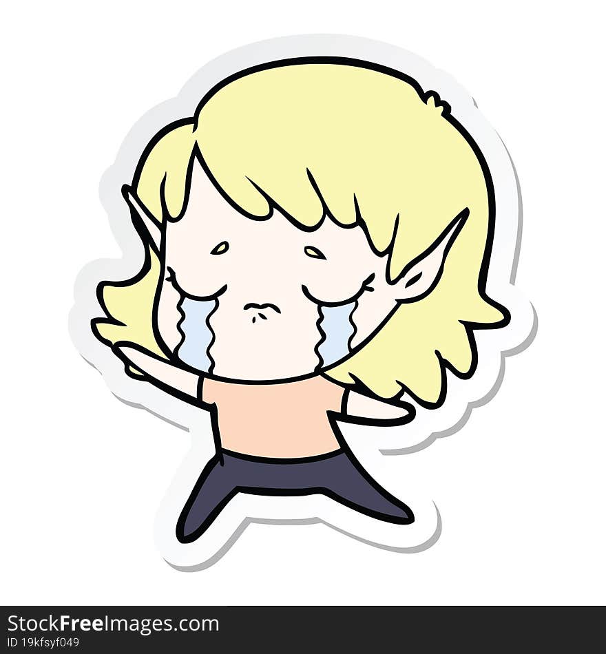 sticker of a cartoon crying elf girl