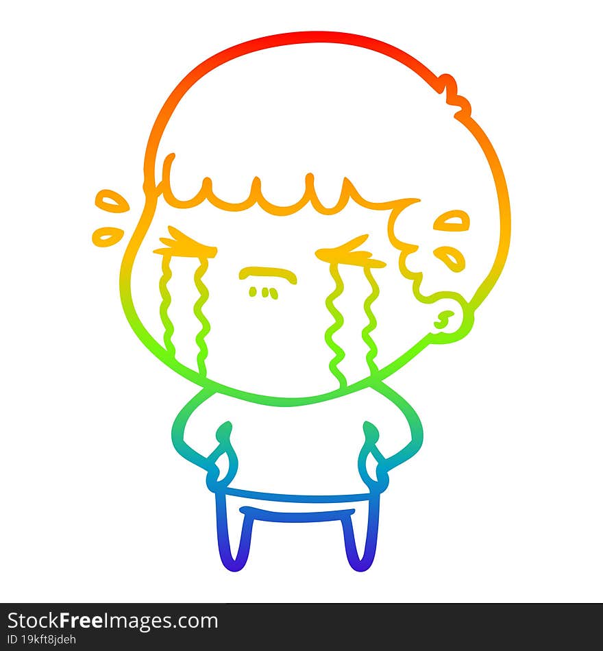 rainbow gradient line drawing cartoon man crying