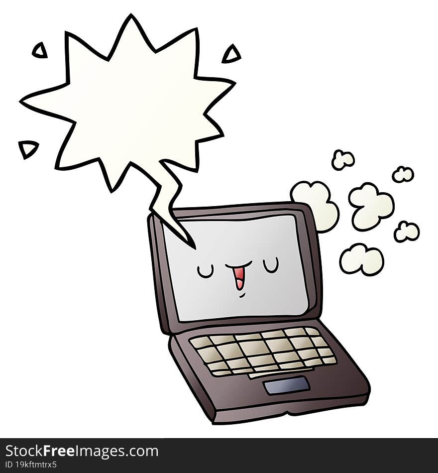 cartoon computer with speech bubble in smooth gradient style