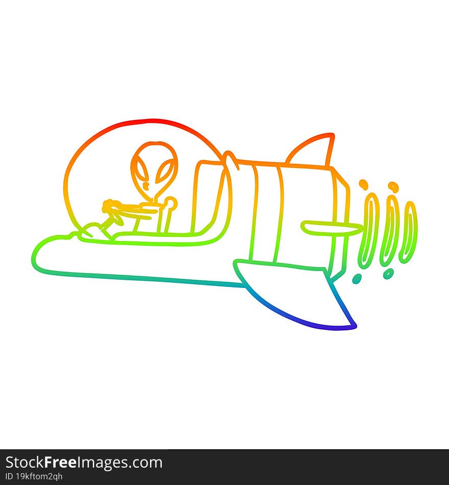 rainbow gradient line drawing cartoon alien spacecraft