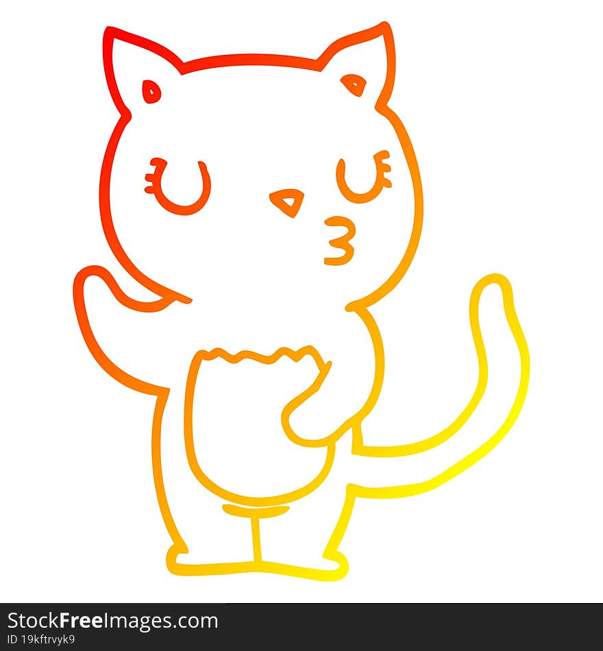 Warm Gradient Line Drawing Cute Cartoon Cat