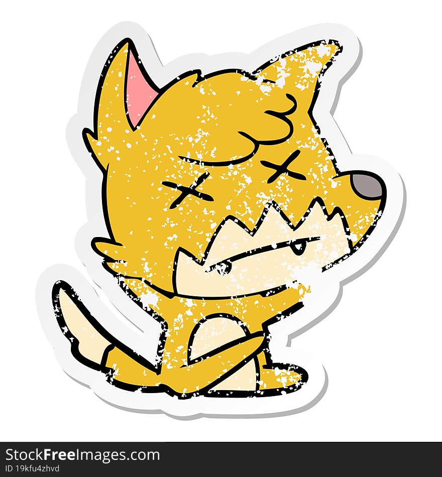 distressed sticker of a cartoon cross eyed fox