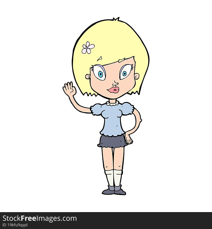 cartoon pretty girl waving