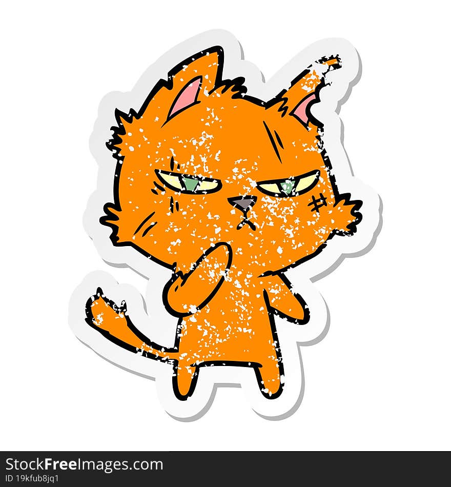 Distressed Sticker Of A Tough Cartoon Cat