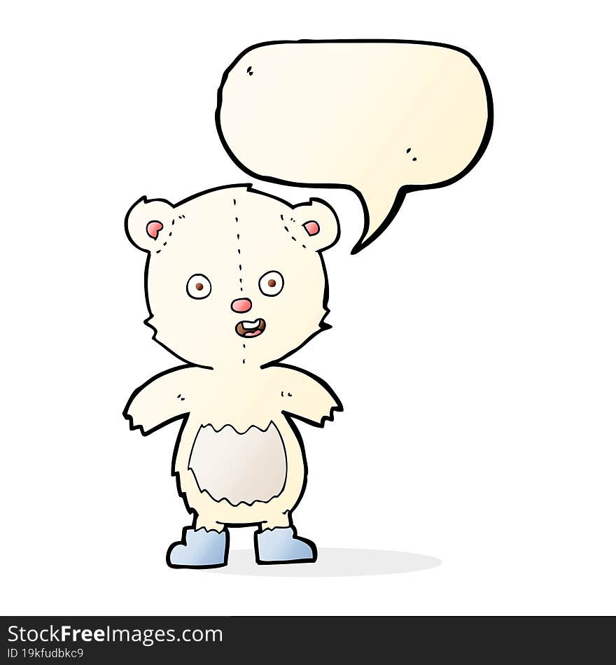 Cartoon Happy Teddy Bear In Boots With Speech Bubble