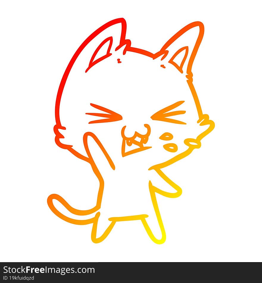 warm gradient line drawing cartoon cat hissing