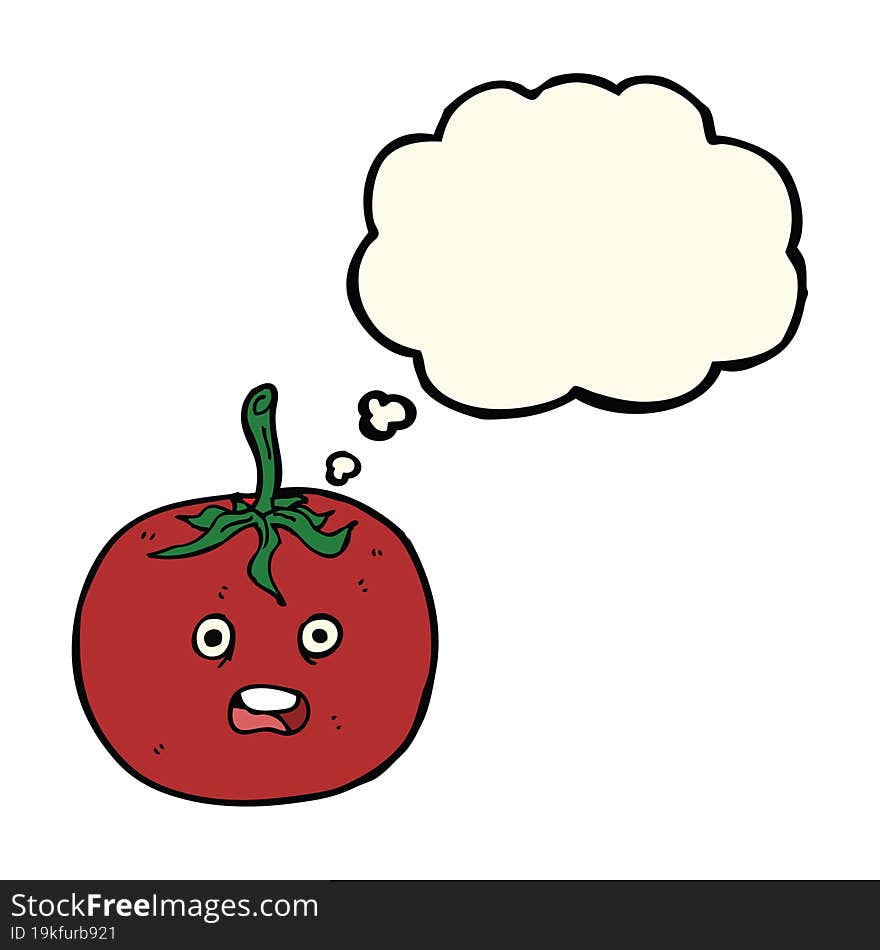 cartoon tomato with thought bubble