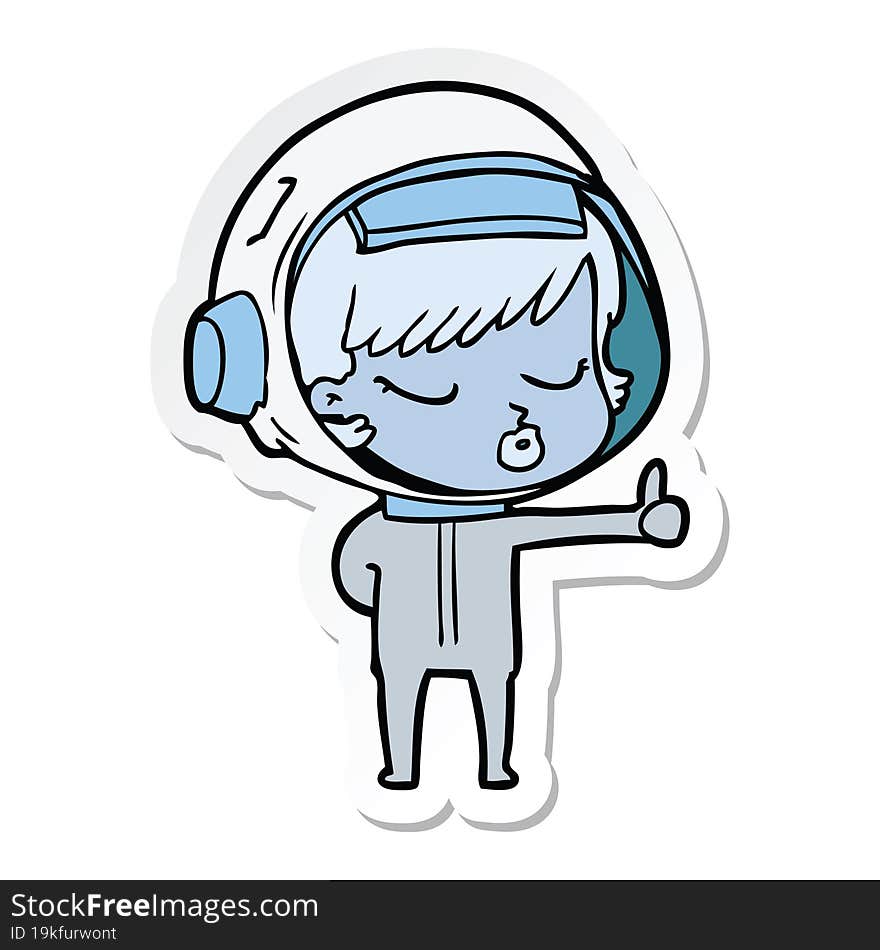 sticker of a cartoon pretty astronaut girl giving thumbs up