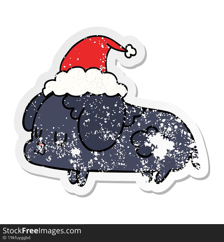 hand drawn christmas distressed sticker cartoon of kawaii dog