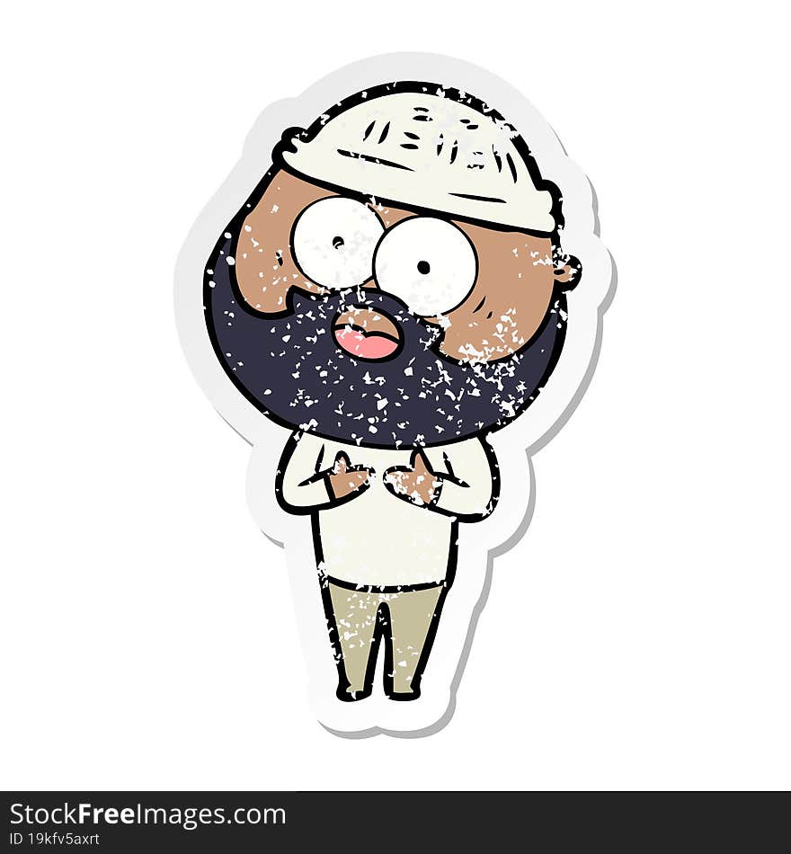 distressed sticker of a cartoon bearded man