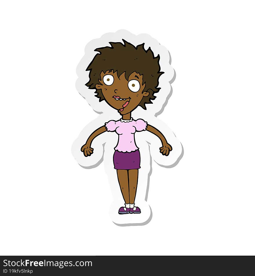 sticker of a cartoon excited woman