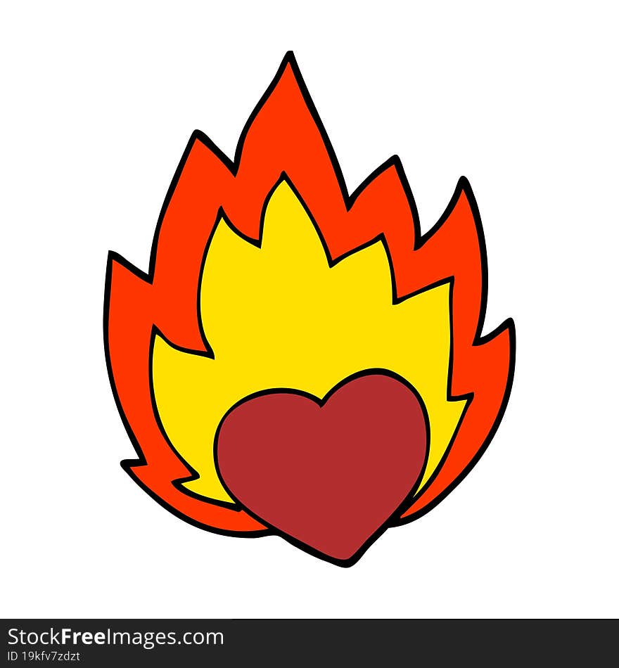 cartoon doodle flaming heart