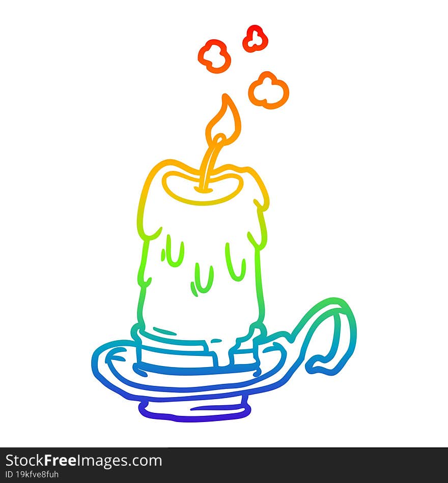 rainbow gradient line drawing old spooky candle in candleholder