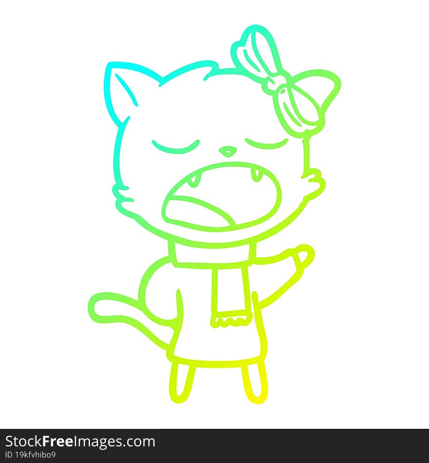 cold gradient line drawing cartoon cat in winter clothes