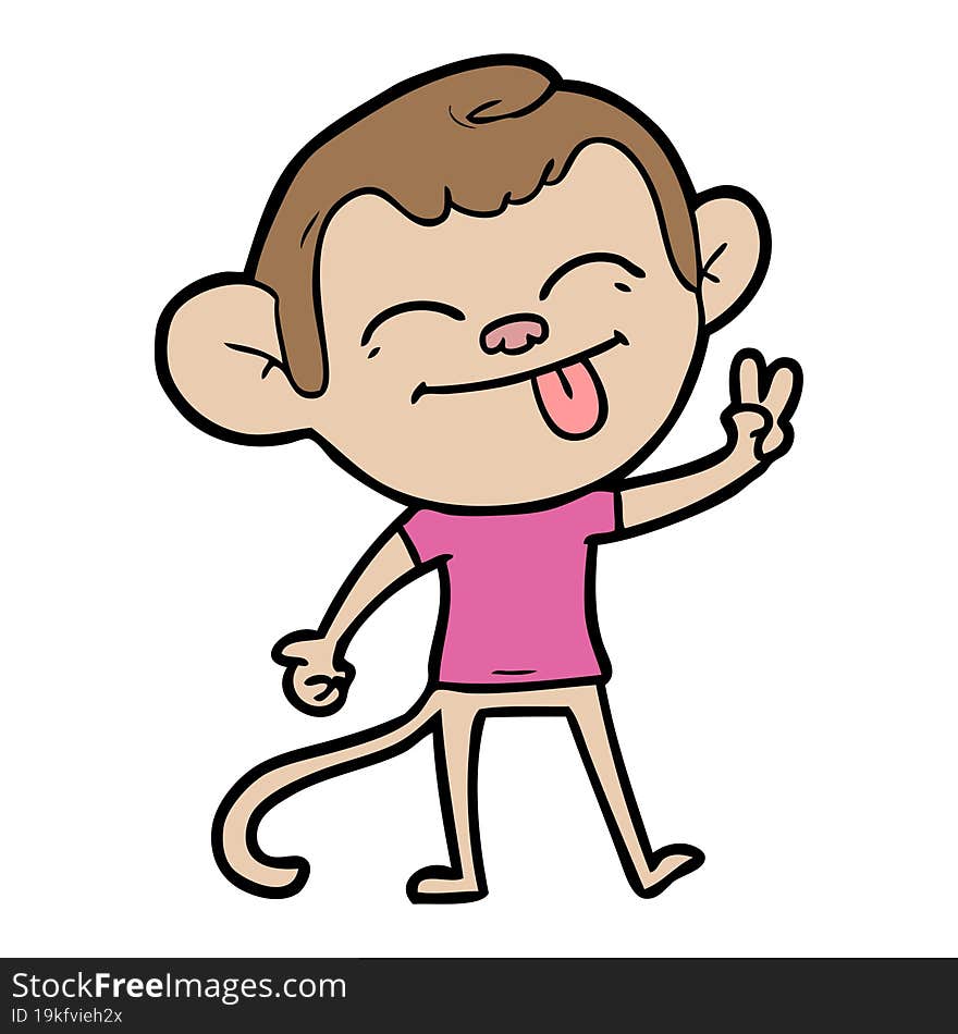 funny cartoon monkey making peace sign. funny cartoon monkey making peace sign