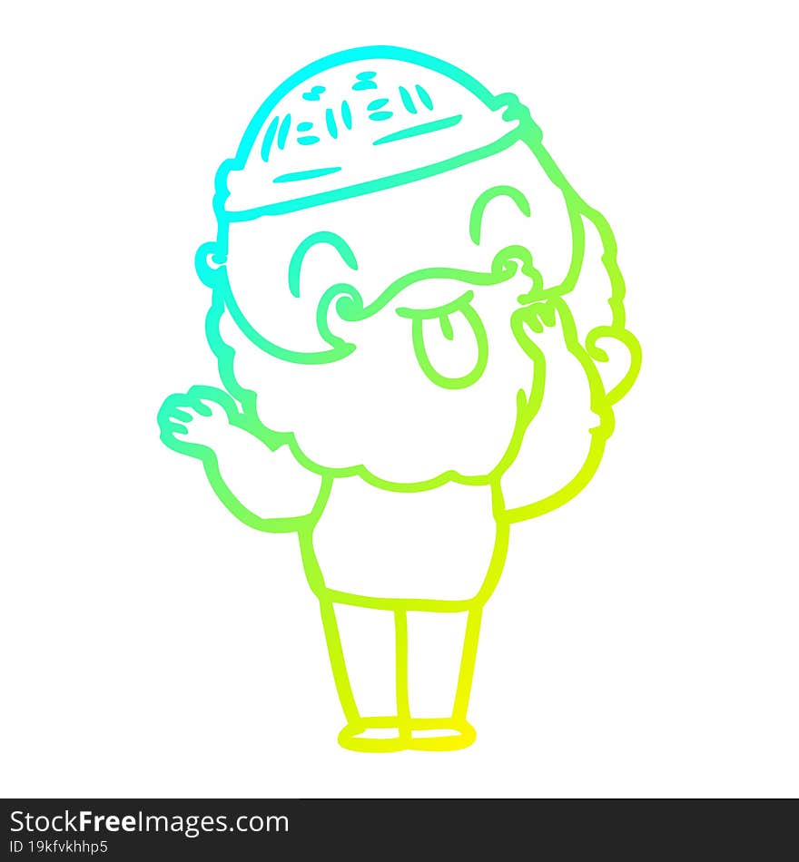 cold gradient line drawing man with beard sticking out tongue