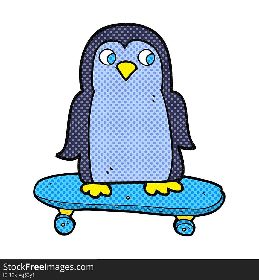 cartoon penguin riding skateboard