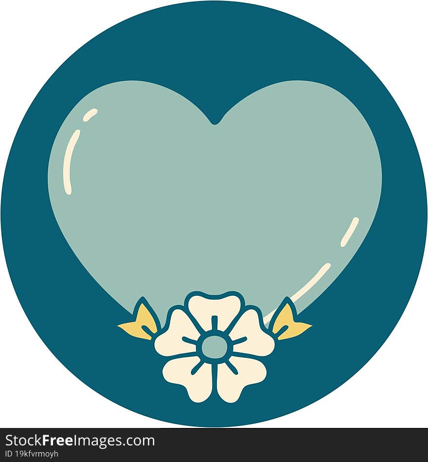 iconic tattoo style image of a heart and flower. iconic tattoo style image of a heart and flower