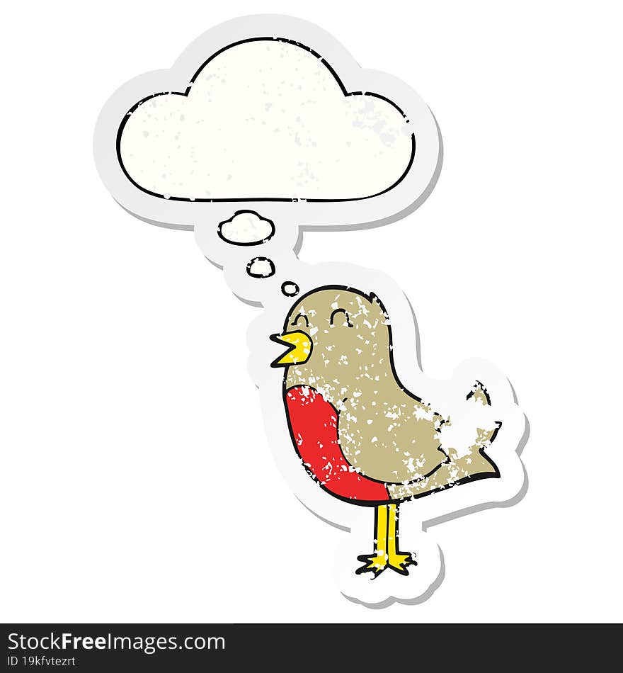 cartoon bird with thought bubble as a distressed worn sticker