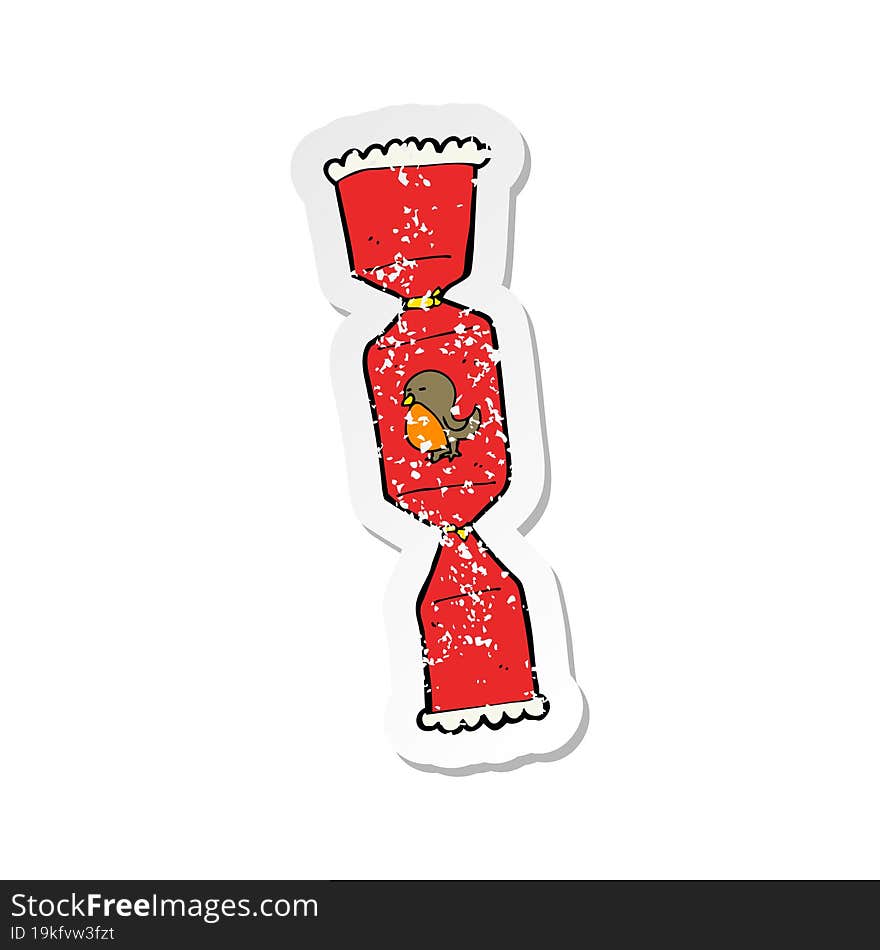 retro distressed sticker of a cartoon christmas cracker