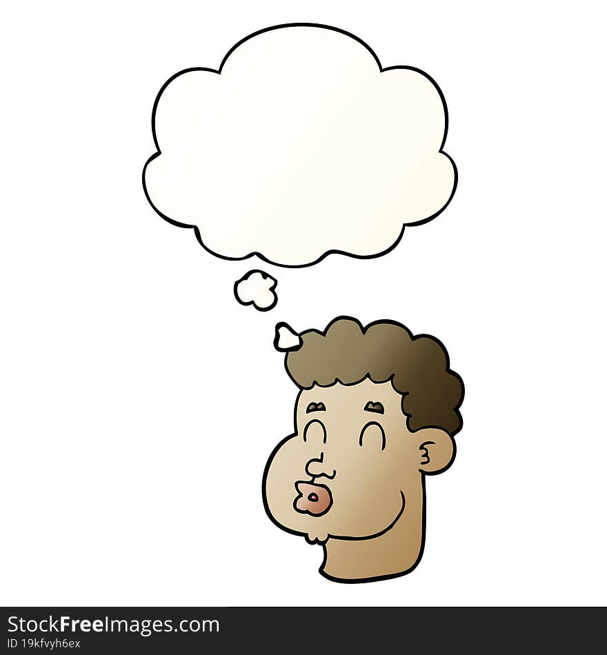 cartoon male face with thought bubble in smooth gradient style