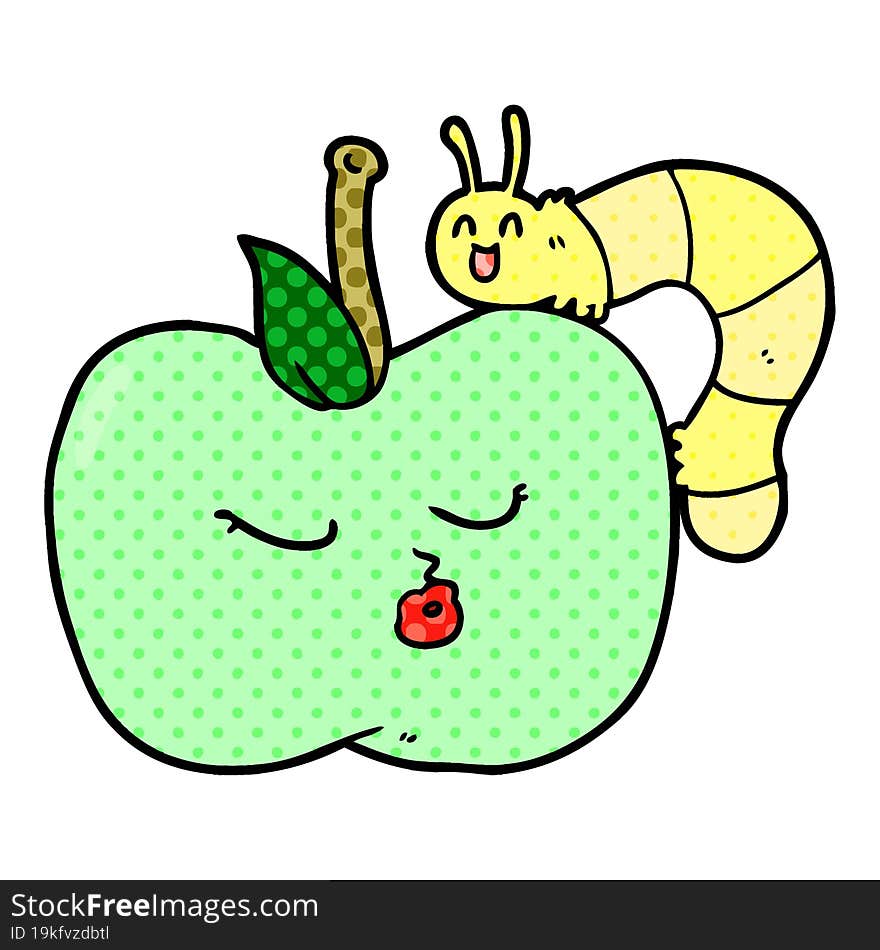 cartoon pretty apple and bug. cartoon pretty apple and bug