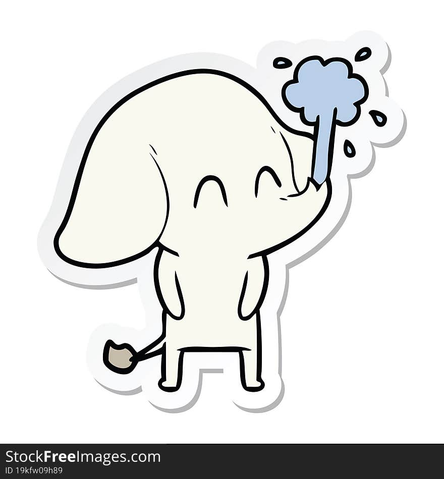 Sticker Of A Cute Cartoon Elephant Spouting Water