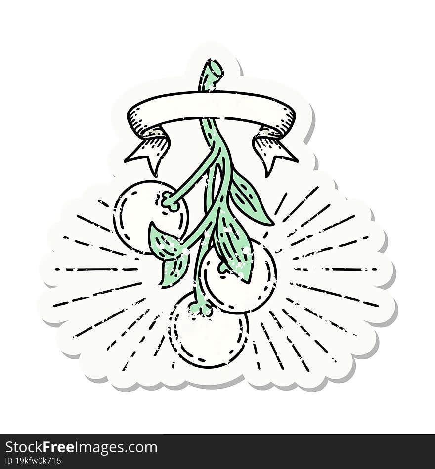 Grunge Sticker Of Tattoo Style Mistletoe Berries