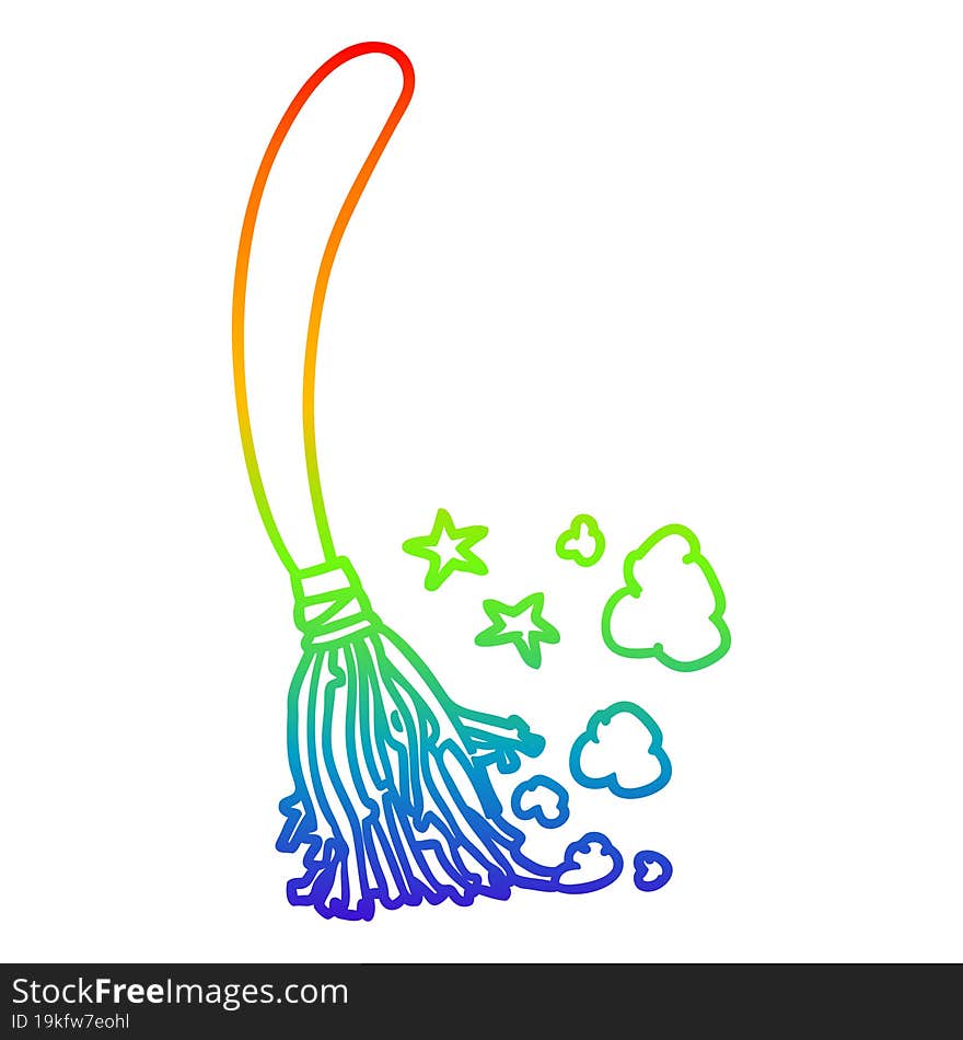 Rainbow Gradient Line Drawing Halloween Witches Broom