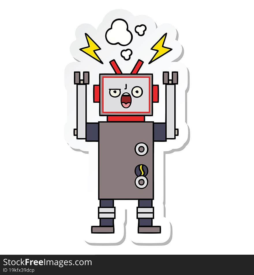 sticker of a cute cartoon broken robot