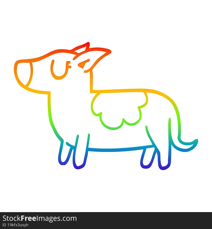 Rainbow Gradient Line Drawing Cartoon Standing Dog