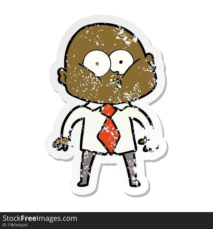 distressed sticker of a cartoon bald man staring