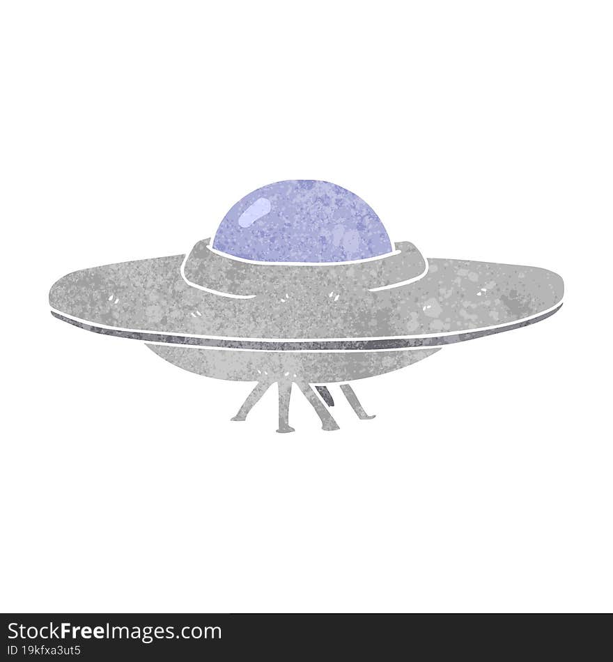 freehand retro cartoon flying saucer