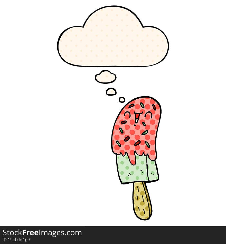 Cartoon Ice Lolly And Thought Bubble In Comic Book Style