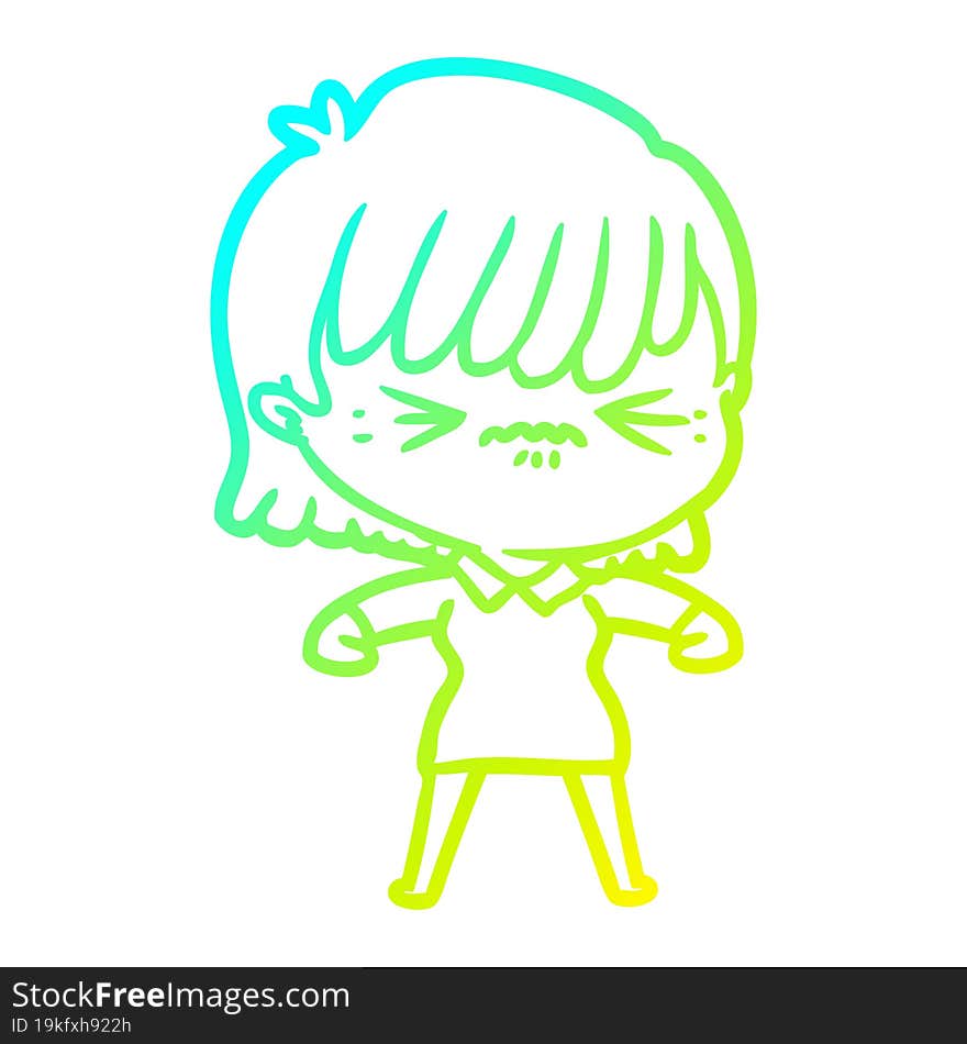 cold gradient line drawing annoyed cartoon girl