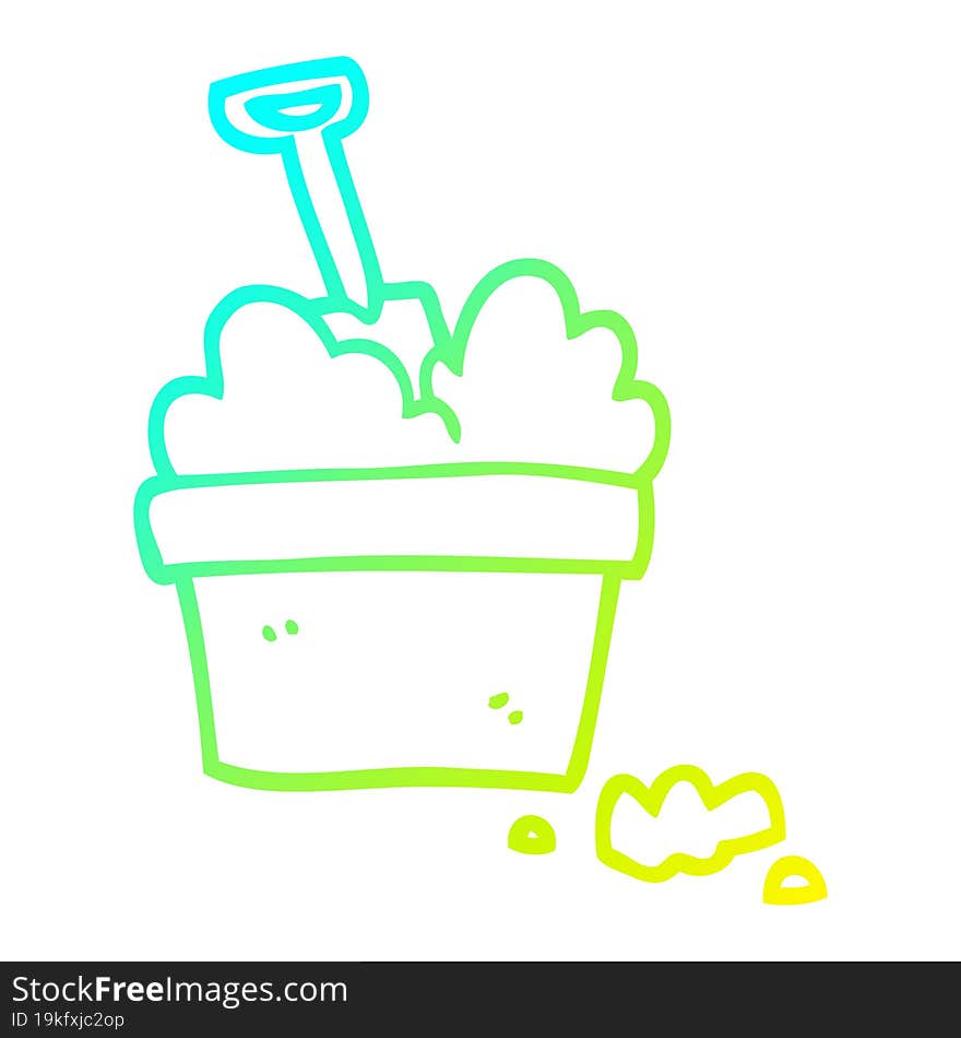 cold gradient line drawing of a cartoon gardening pot