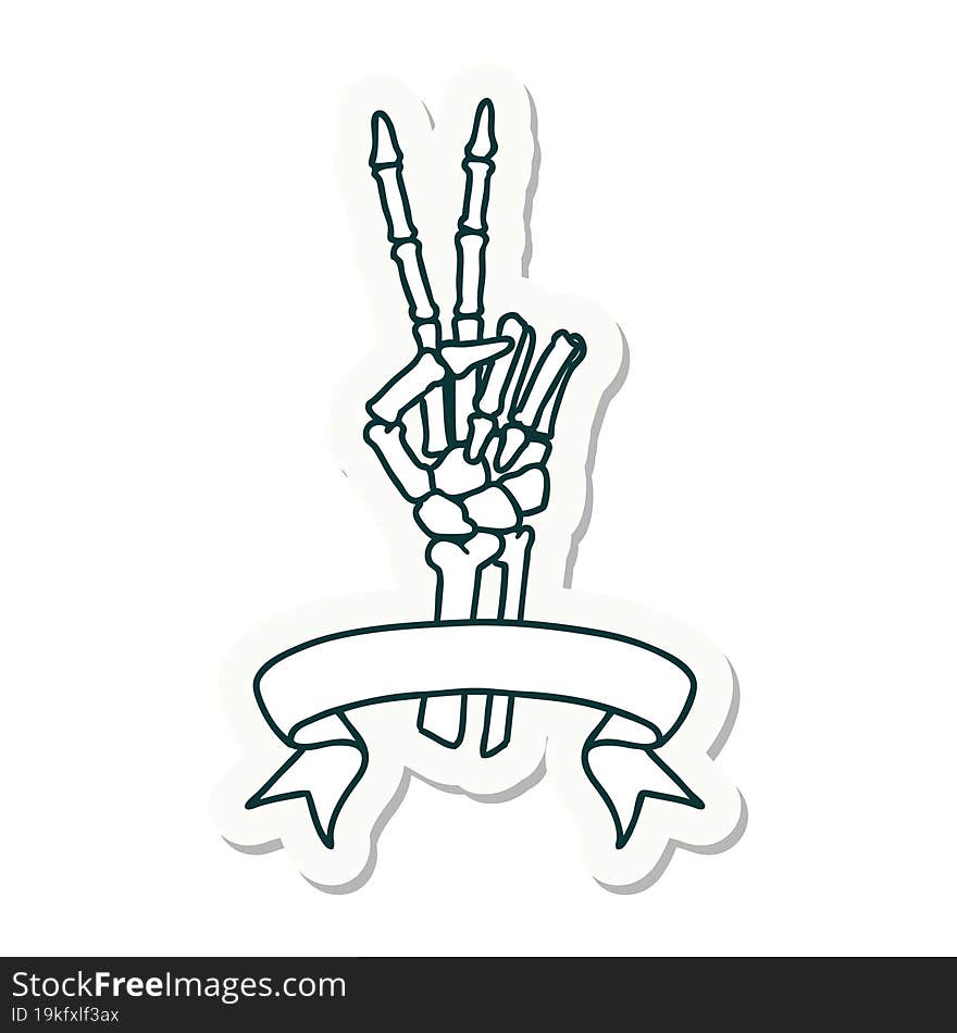 Tattoo Sticker With Banner Of A Skeleton Hand Giving A Peace Sign