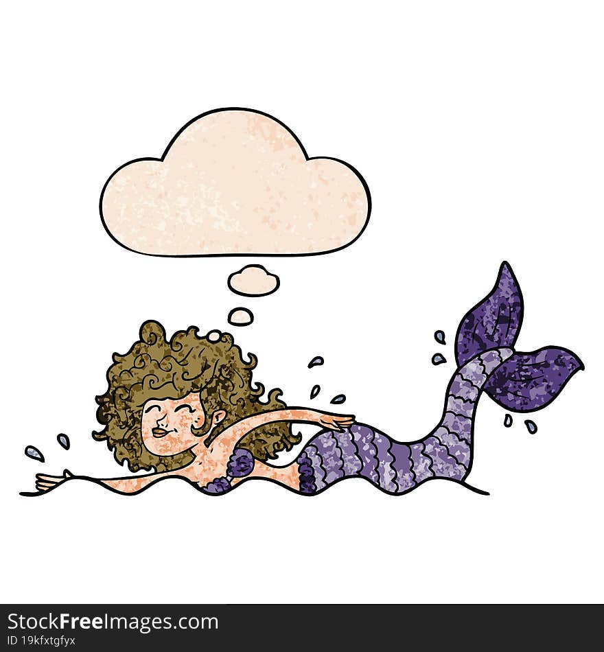 cartoon mermaid with thought bubble in grunge texture style. cartoon mermaid with thought bubble in grunge texture style