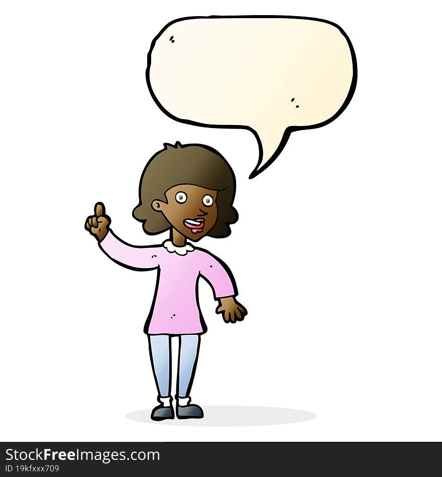 Cartoon Woman With Idea With Speech Bubble