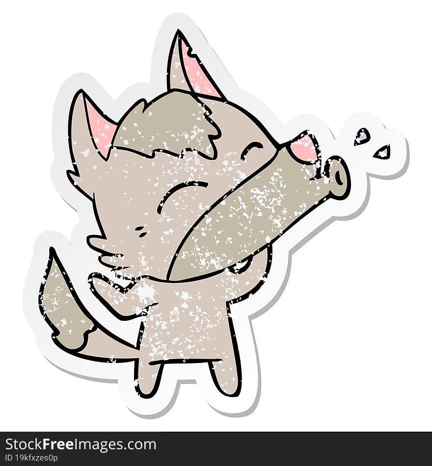 Distressed Sticker Of A Howling Wolf Cartoon