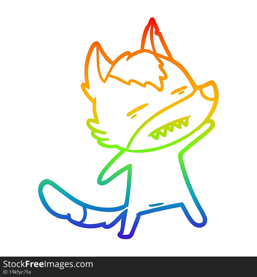 rainbow gradient line drawing cartoon wolf showing teeth