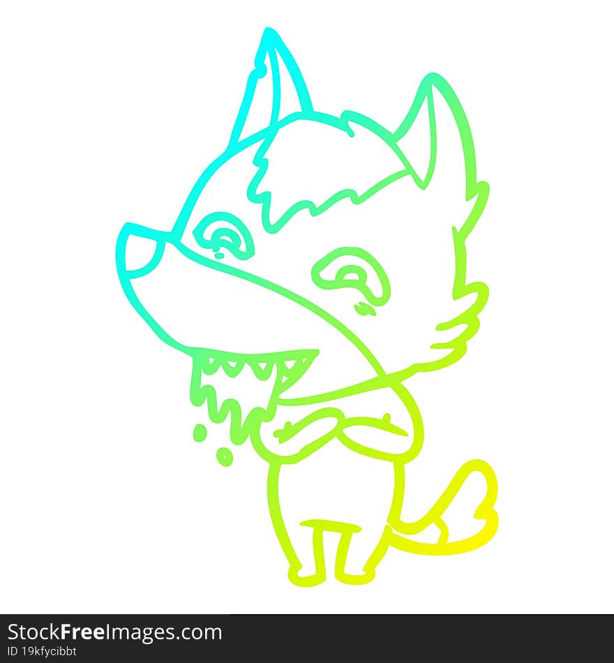 cold gradient line drawing cartoon hungry wolf