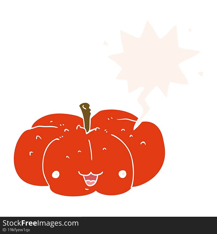 Cartoon Pumpkin And Speech Bubble In Retro Style