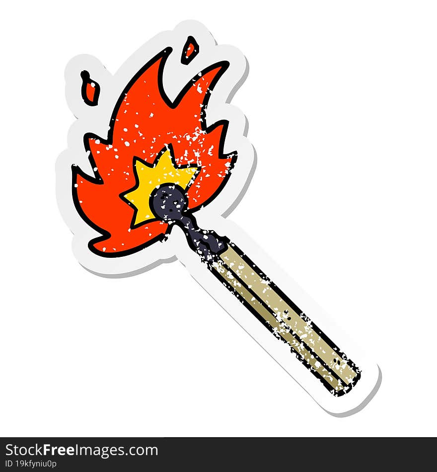 distressed sticker of a cartoon burning match